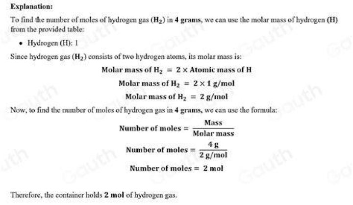 How many moles is gas