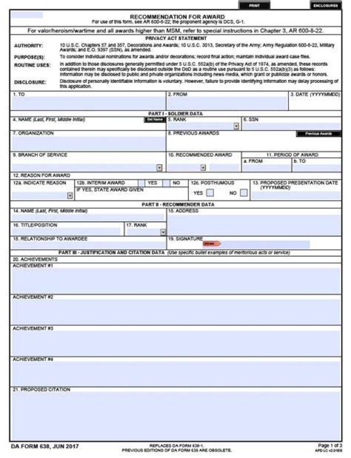What is a DA Form 638
